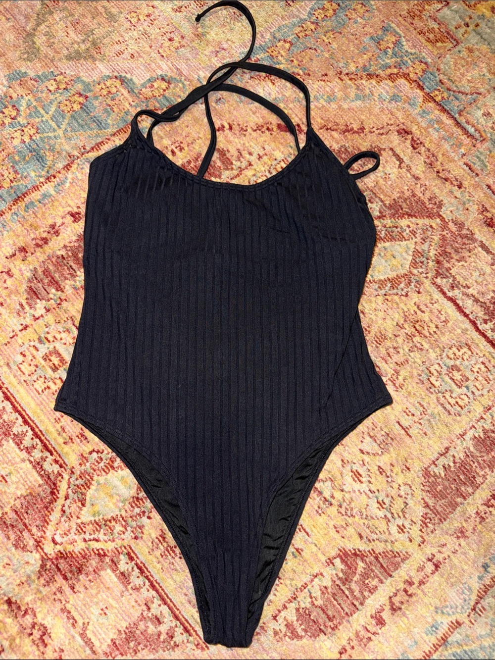 VENUS Black Ribbed One-Piece Swimsuit